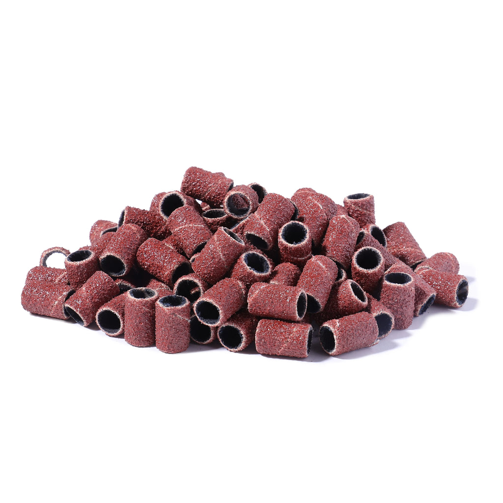 BNG 100pcs Sanding Cap Bands For Electric Manicure Machine 240/180/120/80 Grit Nail Drill Grinding Bit Files Pedicure Tool Set