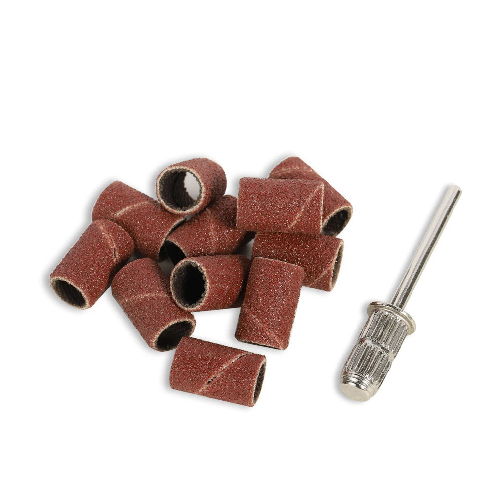 BNG 100pcs Sanding Cap Bands For Electric Manicure Machine 240/180/120/80 Grit Nail Drill Grinding Bit Files Pedicure Tool Set
