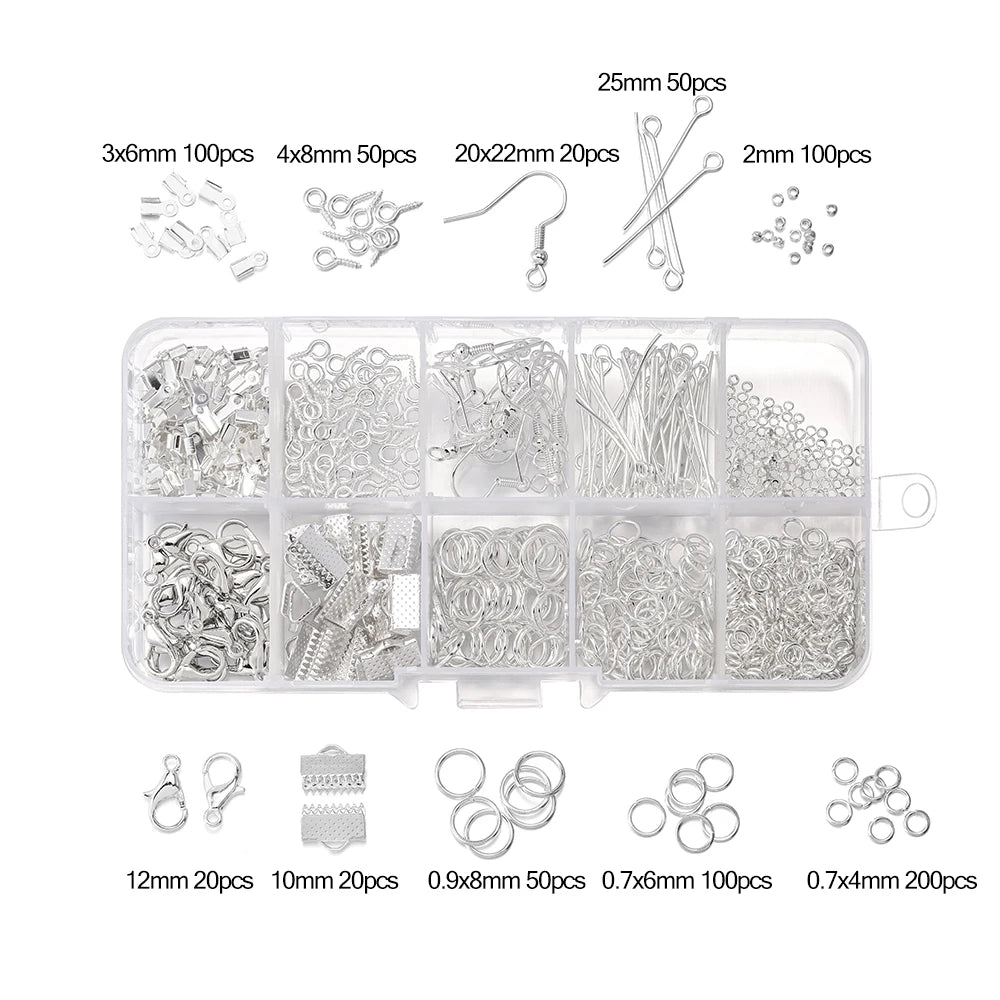 Alloy Accessories Jewelry Findings Set Repair Tools Lobster Clasp Open Jump Rings Earring Hooks for DIY Jewelry Making Supplies