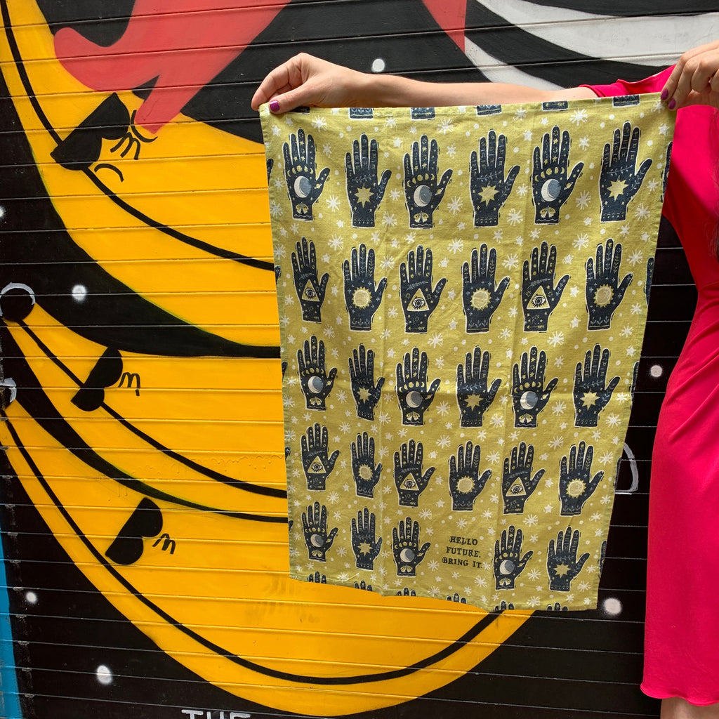 Hello Future Bring It Mystical Hand Dish Cloth Towel | All-Over Astrology Design | 20" x 26"