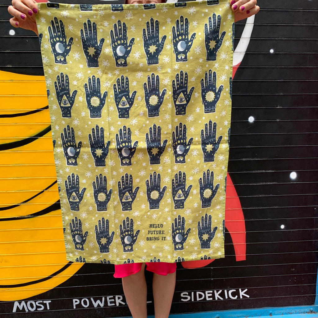 Hello Future Bring It Mystical Hand Dish Cloth Towel | All-Over Astrology Design | 20" x 26"
