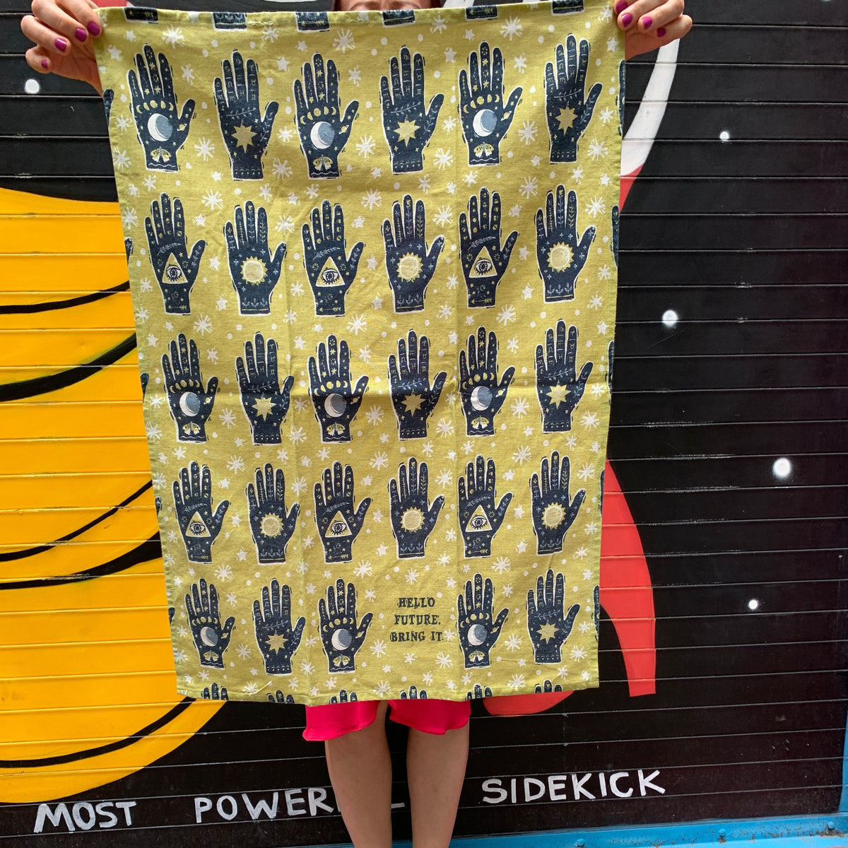 Hello Future Bring It Mystical Hand Dish Cloth Towel | All-Over Astrology Design | 20" x 26"