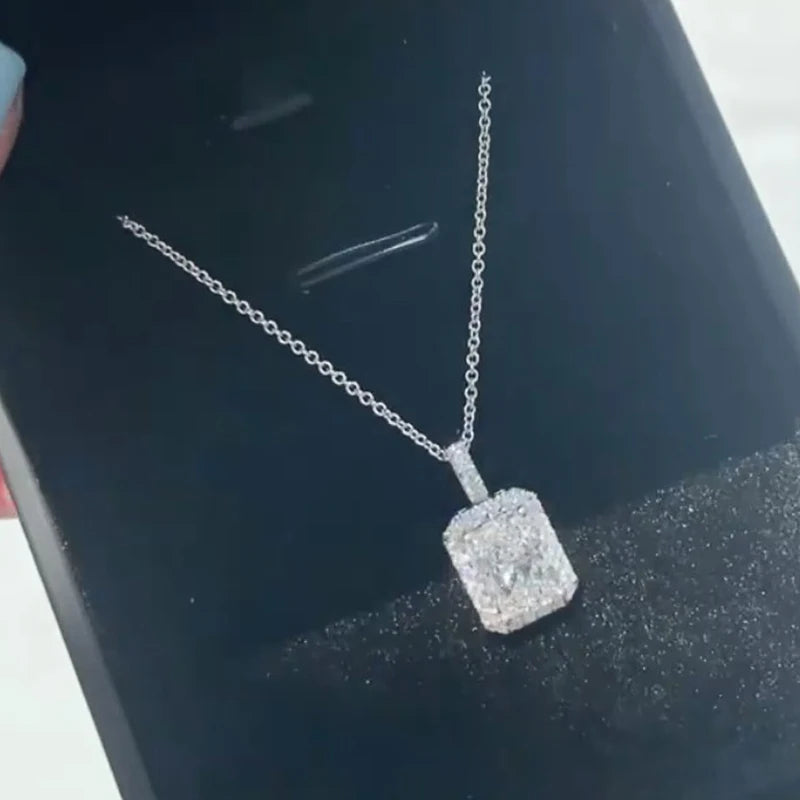 Huitan Luxury Fashion Square Cubic Zirconia Pendant Necklace for Women Wedding Accessories Simple Stylish Design Trendy Jewelry