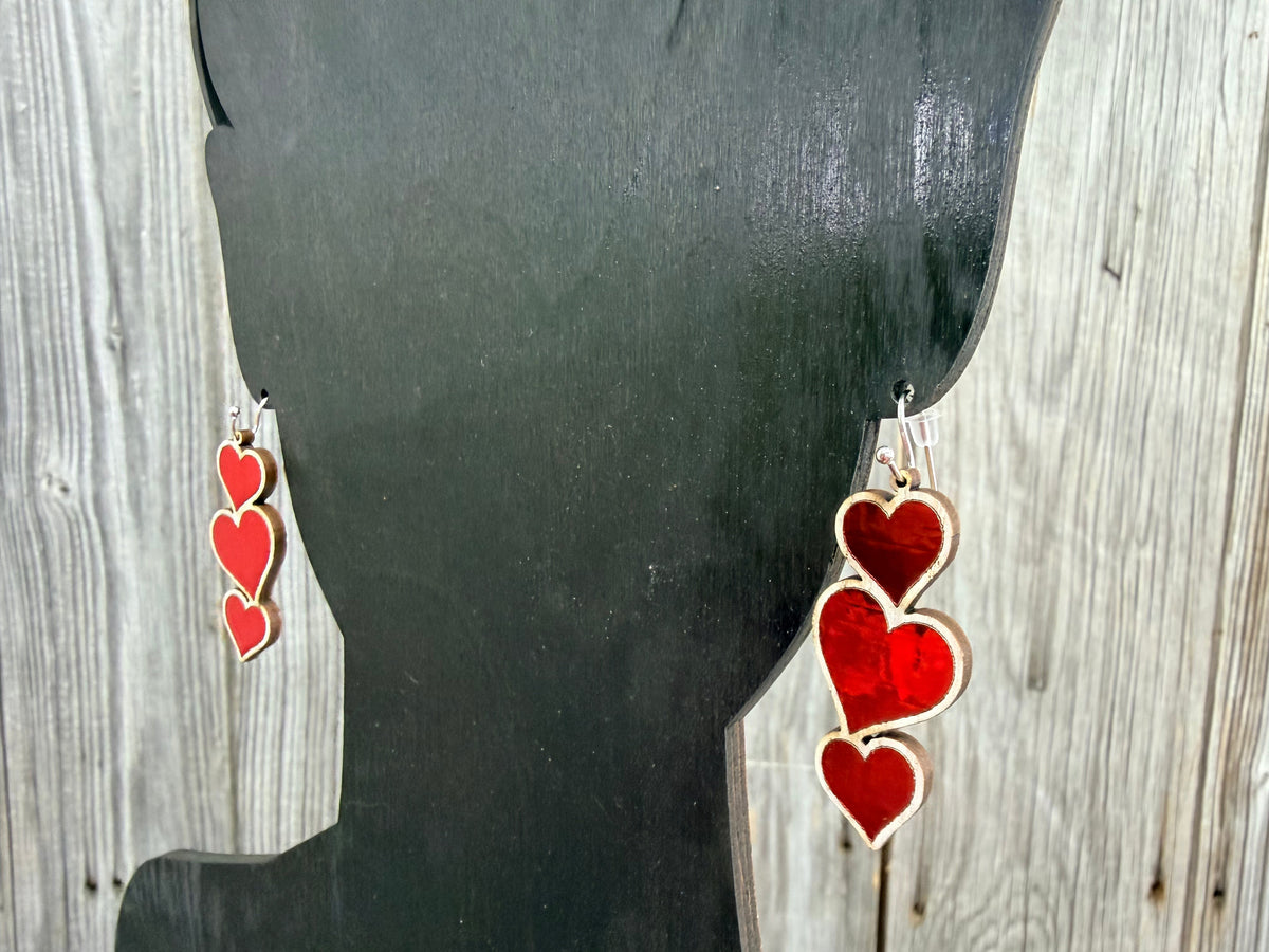Heart Earrings - Wood Dangle Earrings