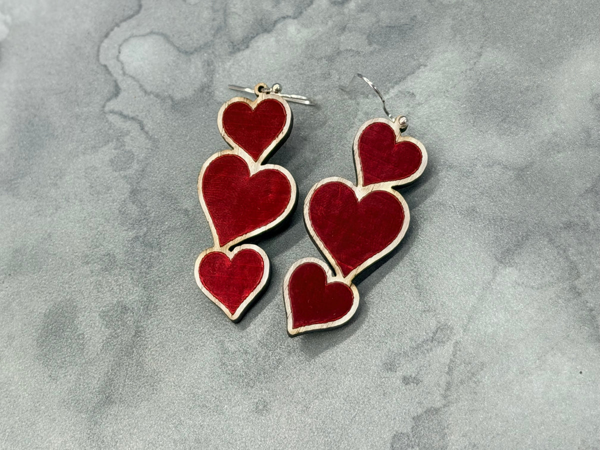 Heart Earrings - Wood Dangle Earrings