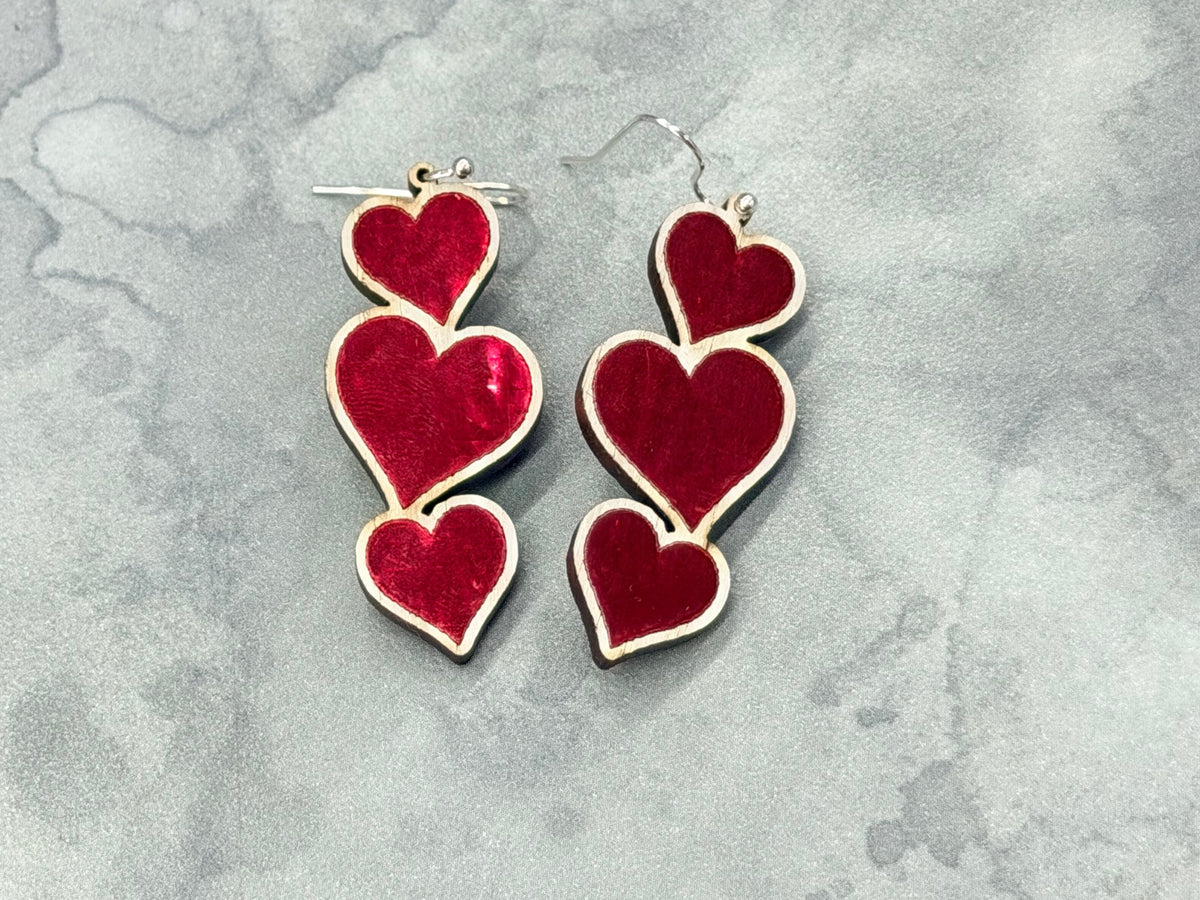 Heart Earrings - Wood Dangle Earrings