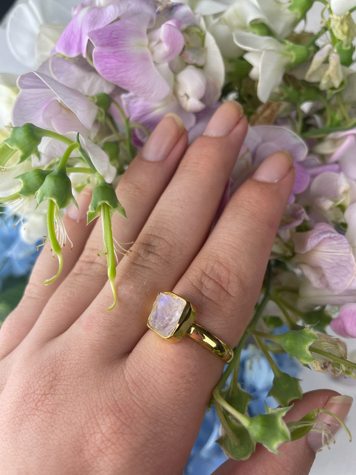 Raw Moonstone Bezel Ring