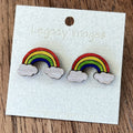 Rainbow Earrings - Wood Stud Earrings