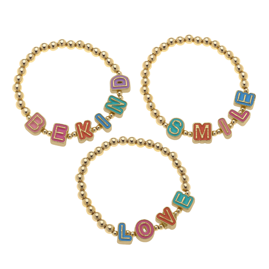Kids Stretch Bracelet in Multicolor | 3 Choices Charm Letter Word Phrases
