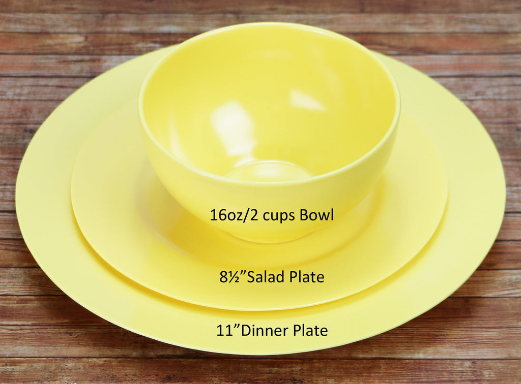 6pc Melamine Dinner Plate Set, Lemon