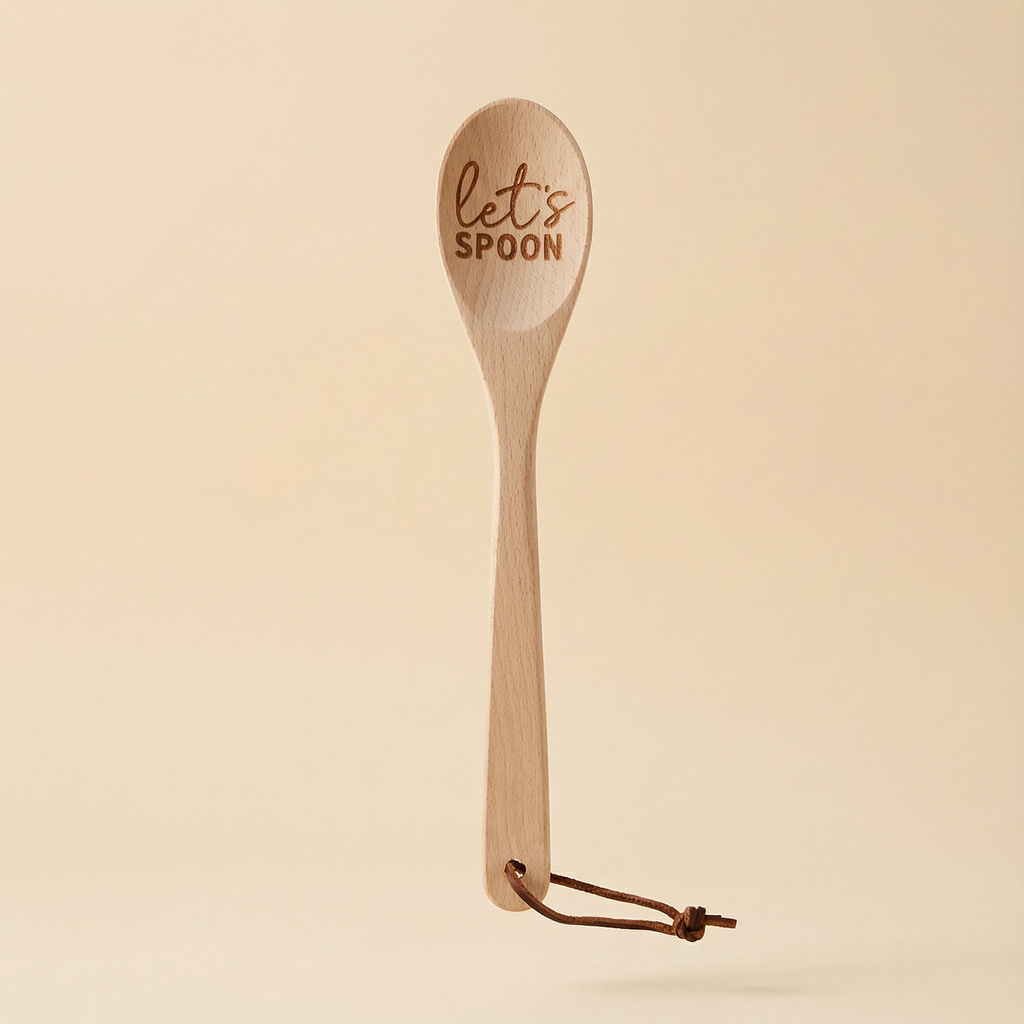 Let's Spoon Wooden Cooking Spoon | Beech Wood Kitchen Utensil in Canvas Gift Bag