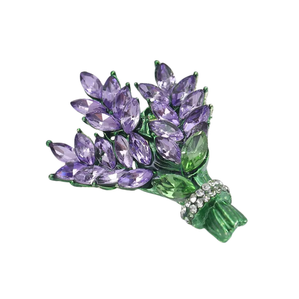 Lilac Brooch Pin 2" Purple Gemstone Floral Jewelry | Vintage Metal Alloy