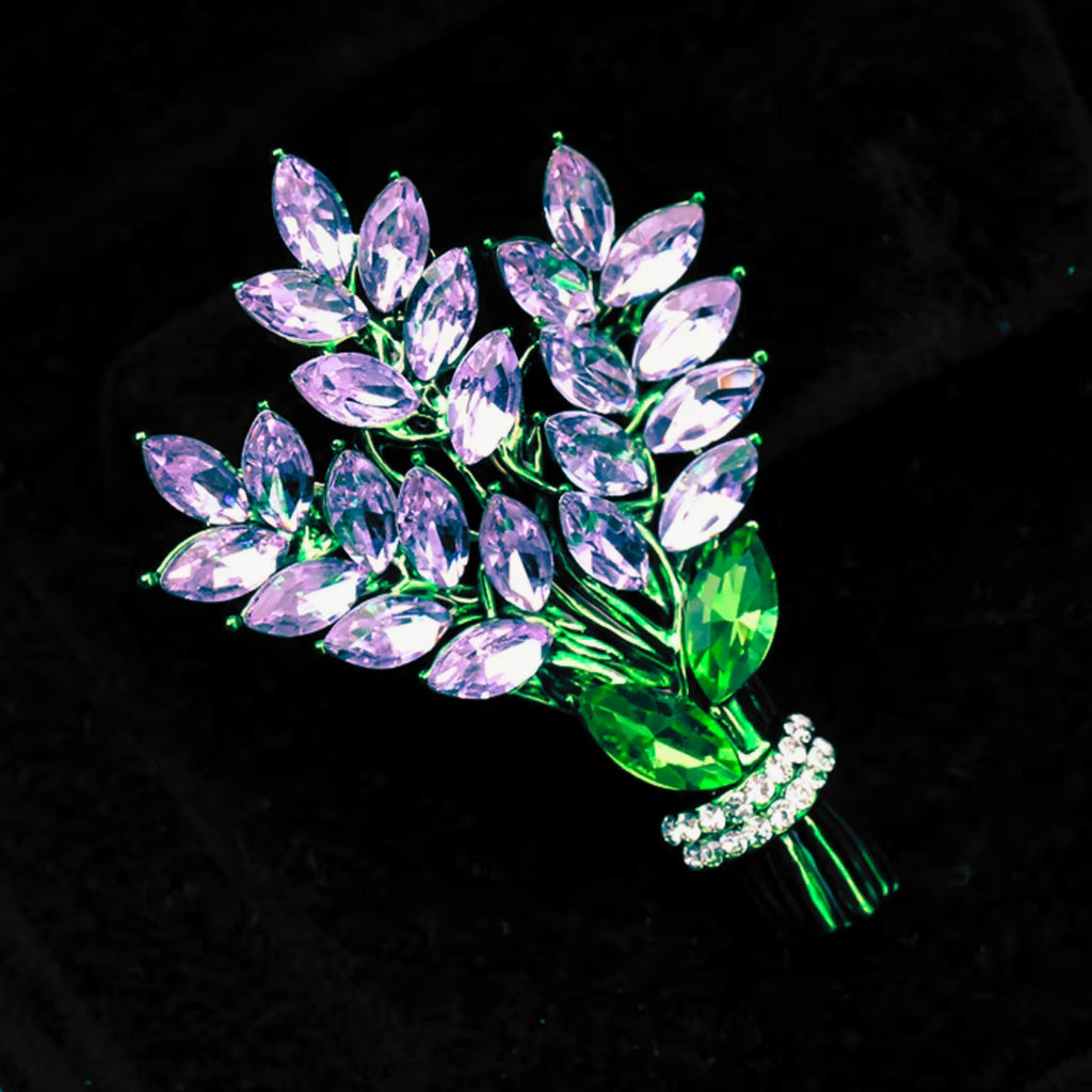 Lilac Brooch Pin 2" Purple Gemstone Floral Jewelry | Vintage Metal Alloy