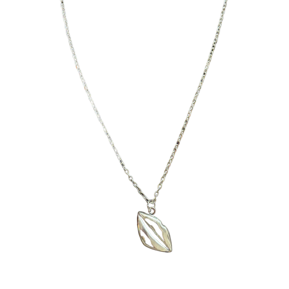 Lips Pendant Necklace in Silver | Kiss Print Charm on Chain