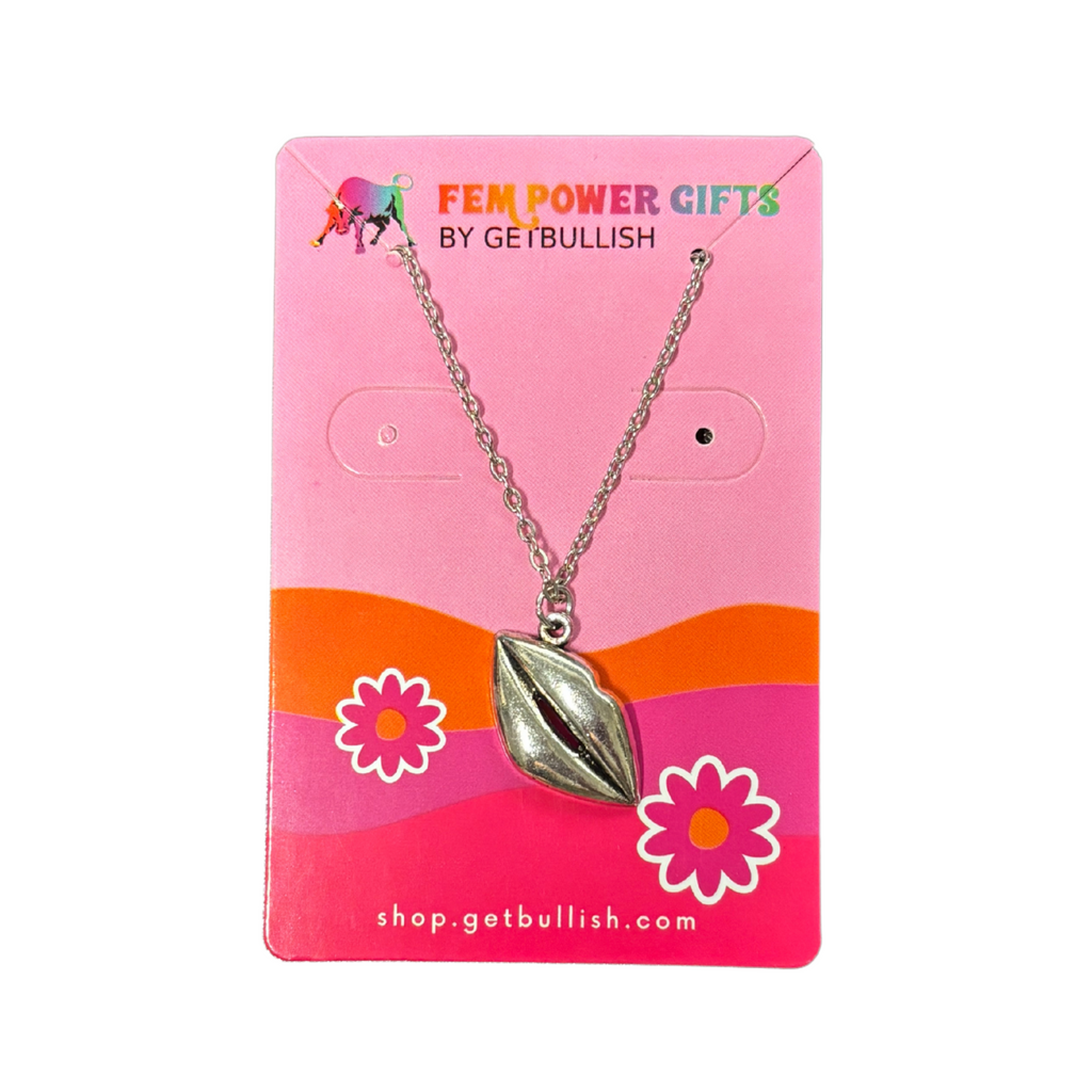 Lips Pendant Necklace in Silver | Kiss Print Charm on Chain
