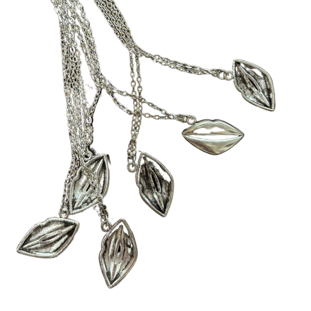 Lips Pendant Necklace in Silver | Kiss Print Charm on Chain