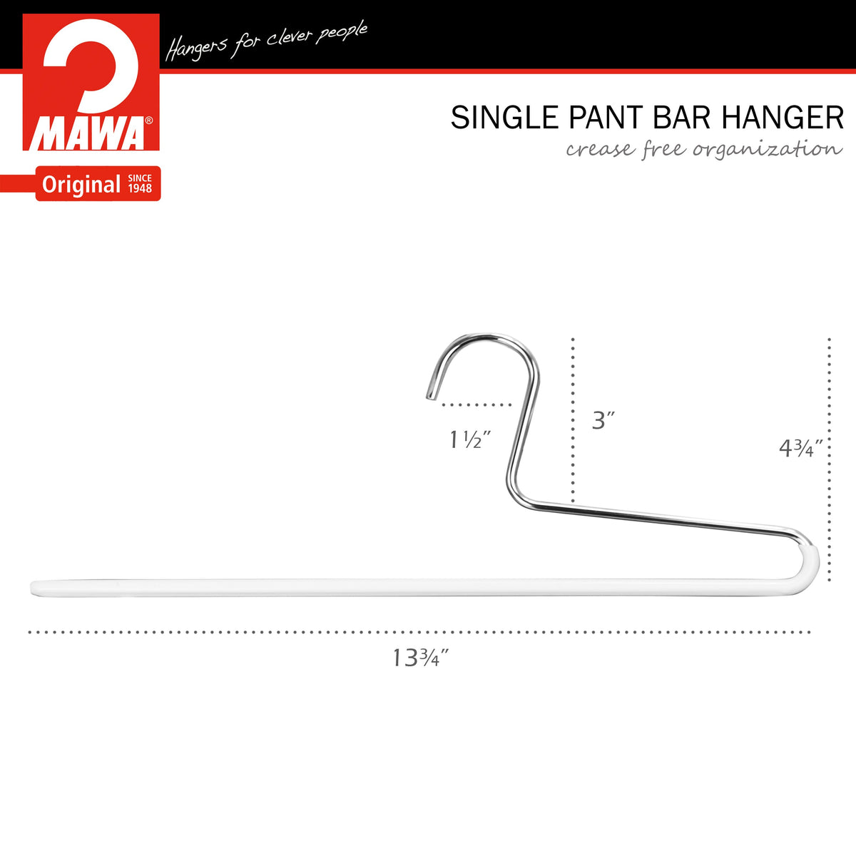 Trouser Hanger, KH-1, Single Rod, White