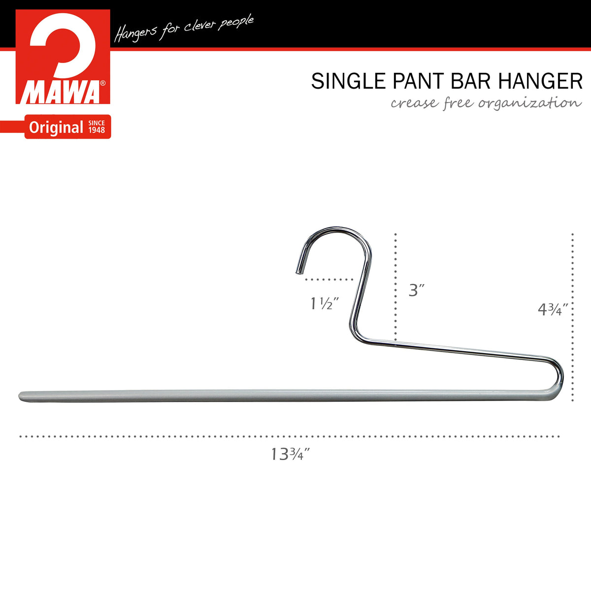 Trouser Hanger, KH-1, Single Rod, Silver
