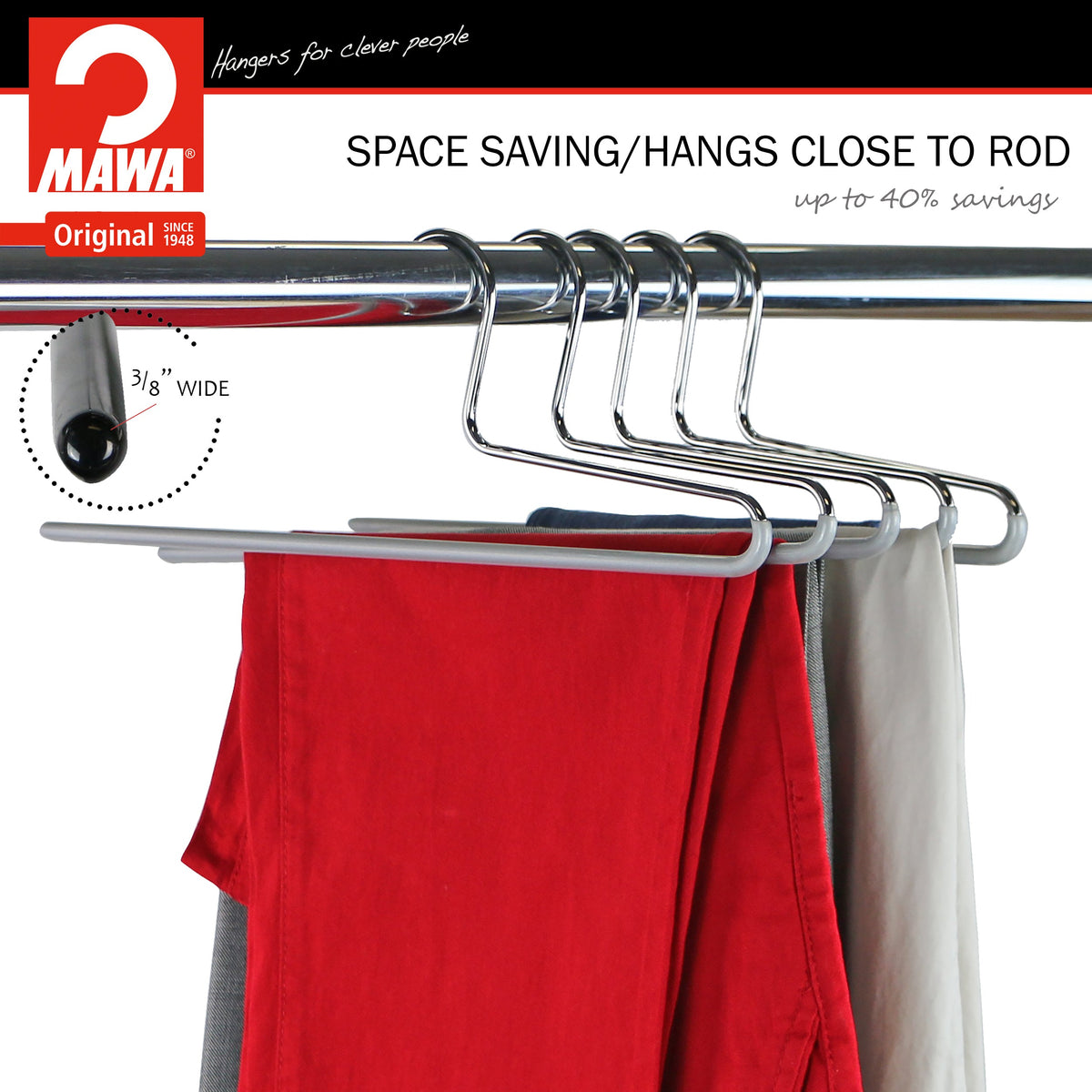 Trouser Hanger, KH-1, Single Rod, Silver