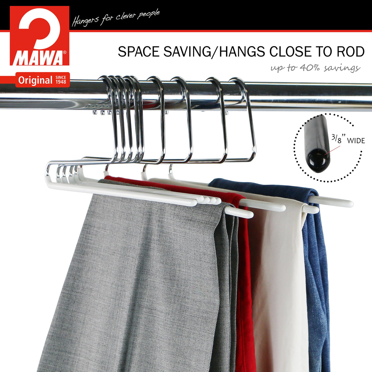Reverse Trouser Hanger, KH-35U, Single Rod, White