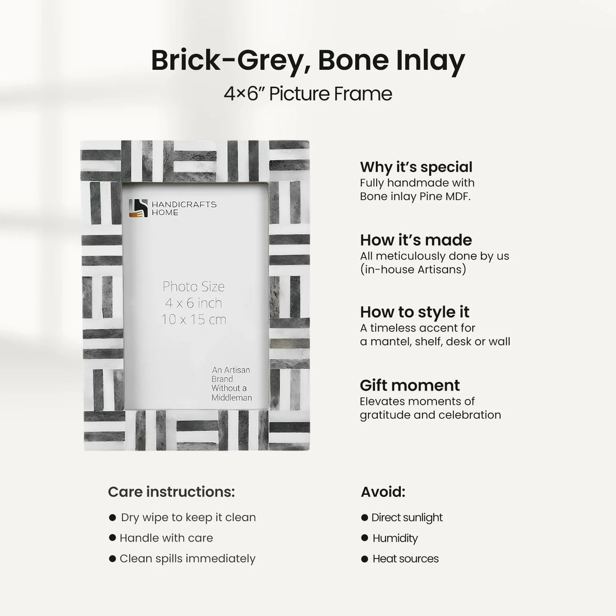 Grey Bone Inlay Grid Block Decor Picture Frame 4x6 5x7