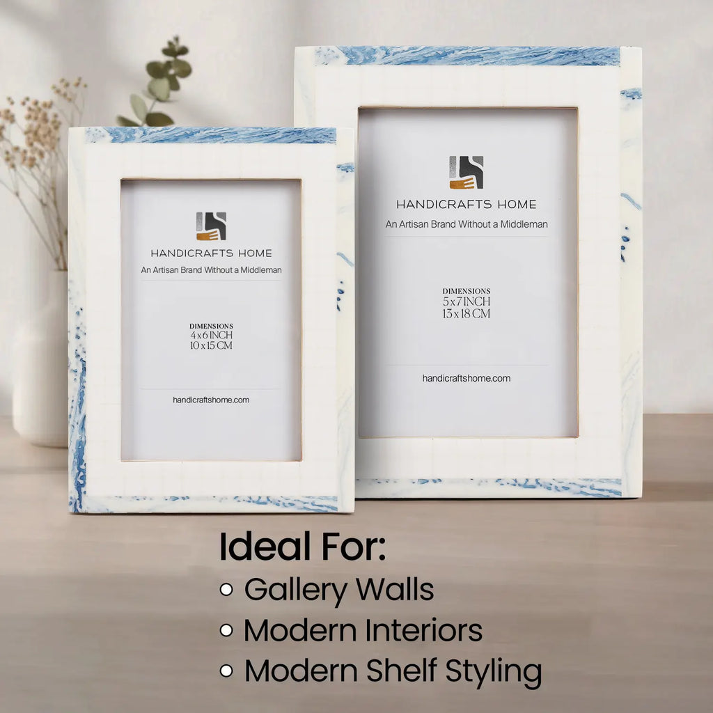 Picture Frame Cosmo Collection Resin Inlay - White & Blue, 4x6, 5x7