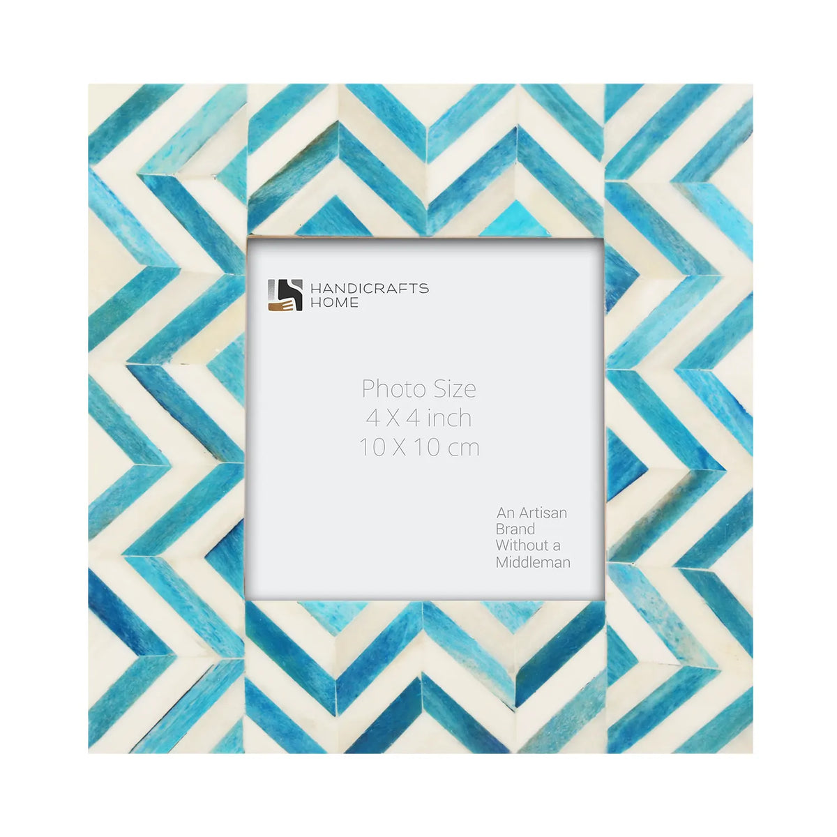 Zigzag Bone Inlay Picture Frame | Herringbone | 4x4 4x6 Turquoise White