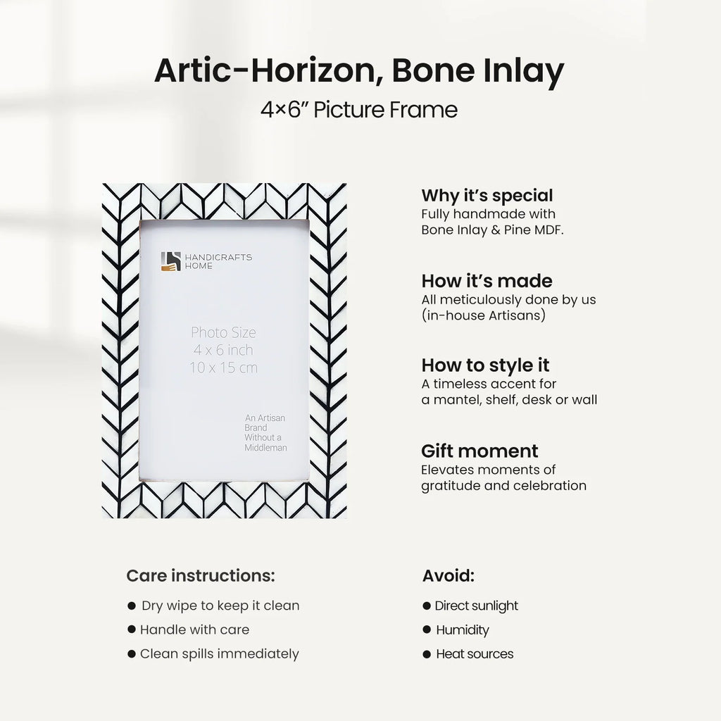 Picture Frame Arctic Horizon Collection Bone Inlay & Resin Black & White, 3 sizes