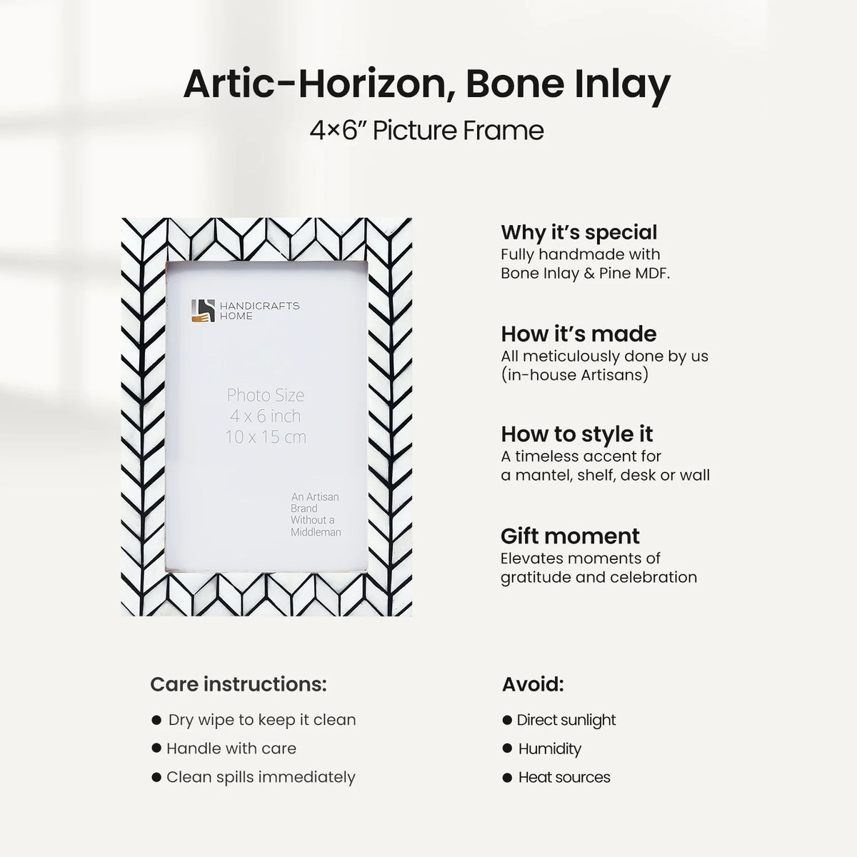 Picture Frame Arctic Horizon Collection Bone Inlay & Resin Black & White, 3 sizes