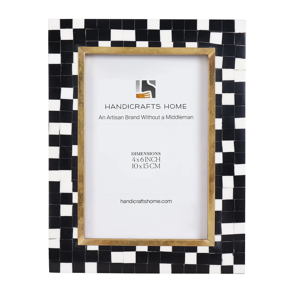 4x6 Picture Frame B&W Handcrafted Resin Inlay | Halo Mosaic