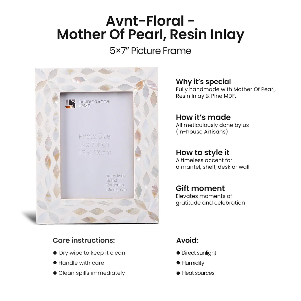 Picture Frames Avant Floral Collection Mother of Pearl Resin Inlay White 5x7"