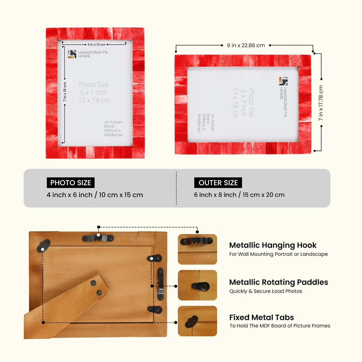 Picture Frame Classic Pattern Collection Bone Inlay Red, Pack of 2, 3 sizes