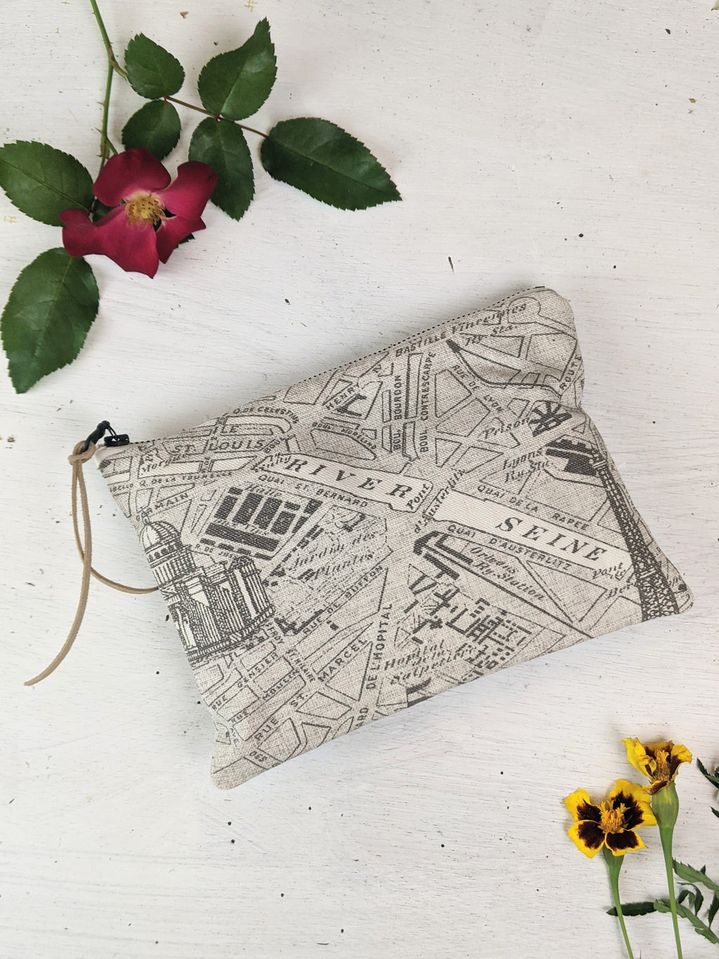 Paris Map Cotton Canvas Purse