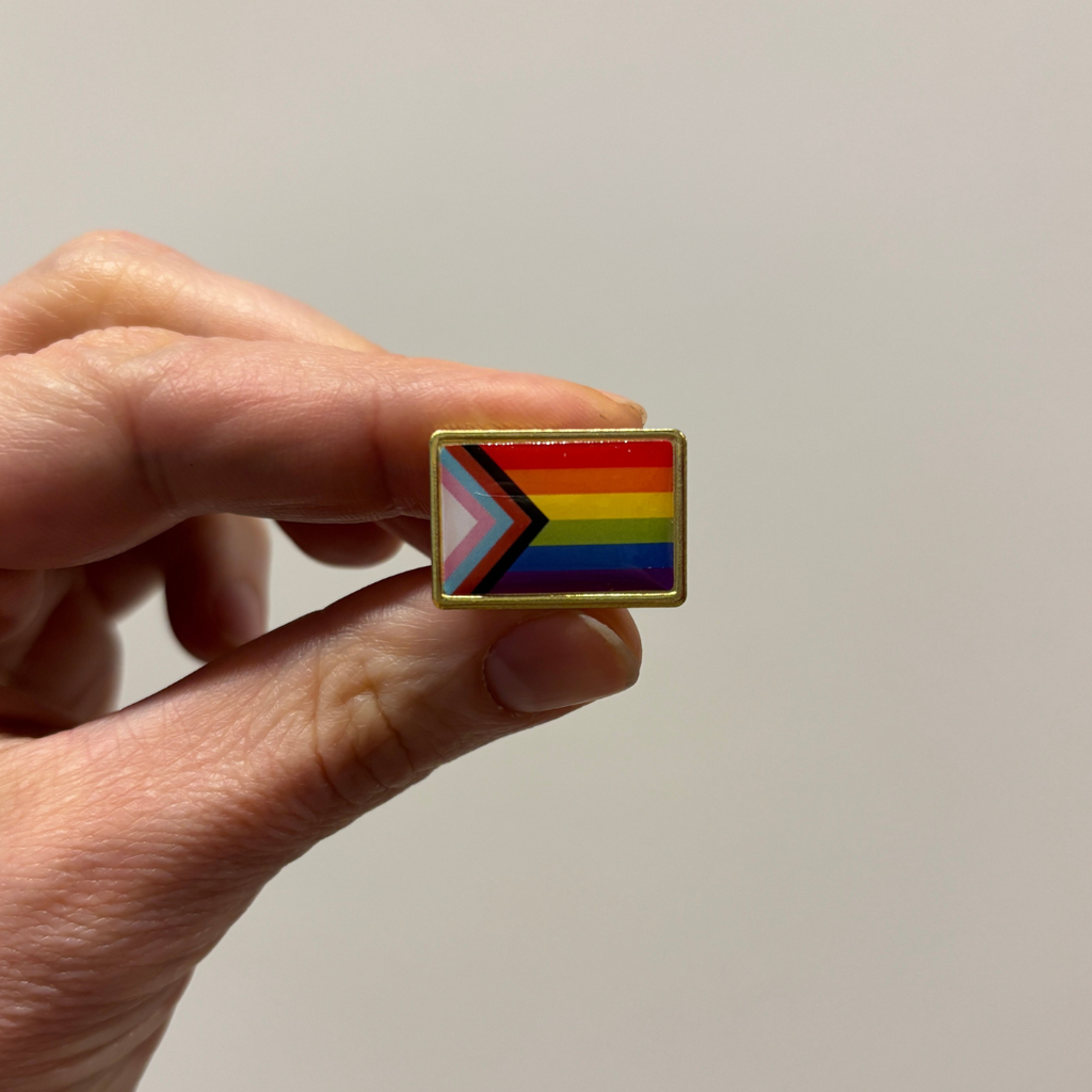 Progress Pride Flag Pin | LGBTQ Rainbow Flag Gold and Enamel Pin Brooch