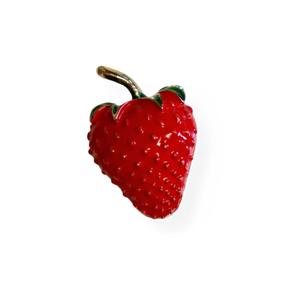 Red Strawberry Brooch | 1.4" Pin in Metal Alloy with Gold Finish