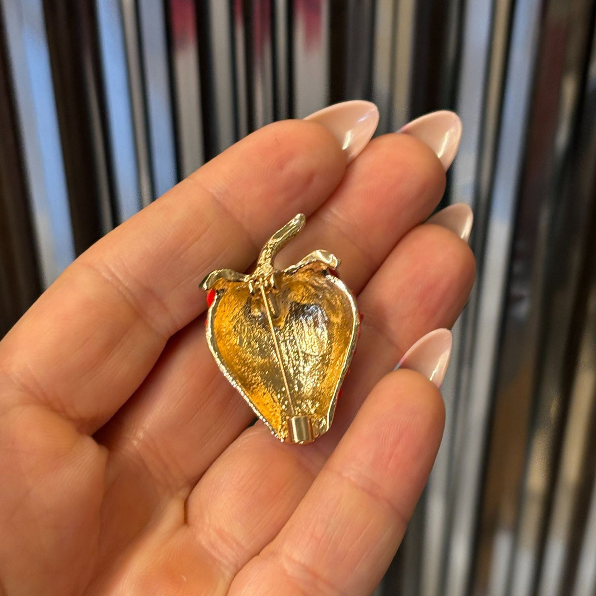 Red Strawberry Brooch | 1.4" Pin in Metal Alloy with Gold Finish