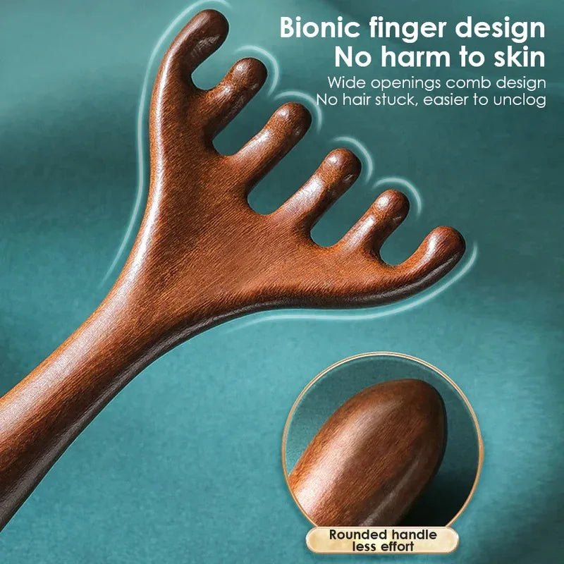 Natural Sandalwood Massage Comb Six-Claw Head Acupoint Massage Gua Sha Tool Neck Face Lifting Scraping Massager