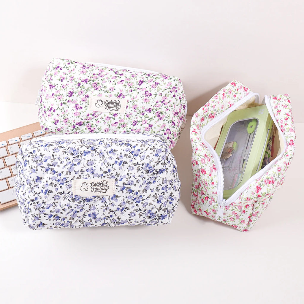 Floral Print Pencil Case Large Capacity Zipper Portable Stationery Organizer for Students Office Desktop Supplies Back to School