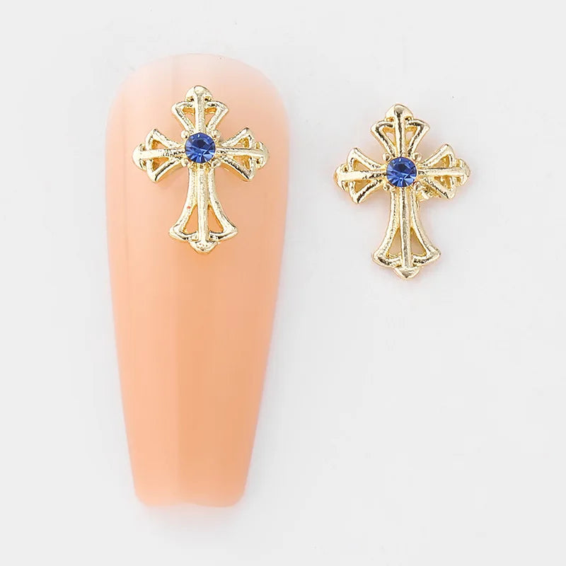 10Pcs Vintage Style Cross Nail Art Charms 3D European Americany Premium Metal Style Heart Nail Decoration DIY Nail Accessories