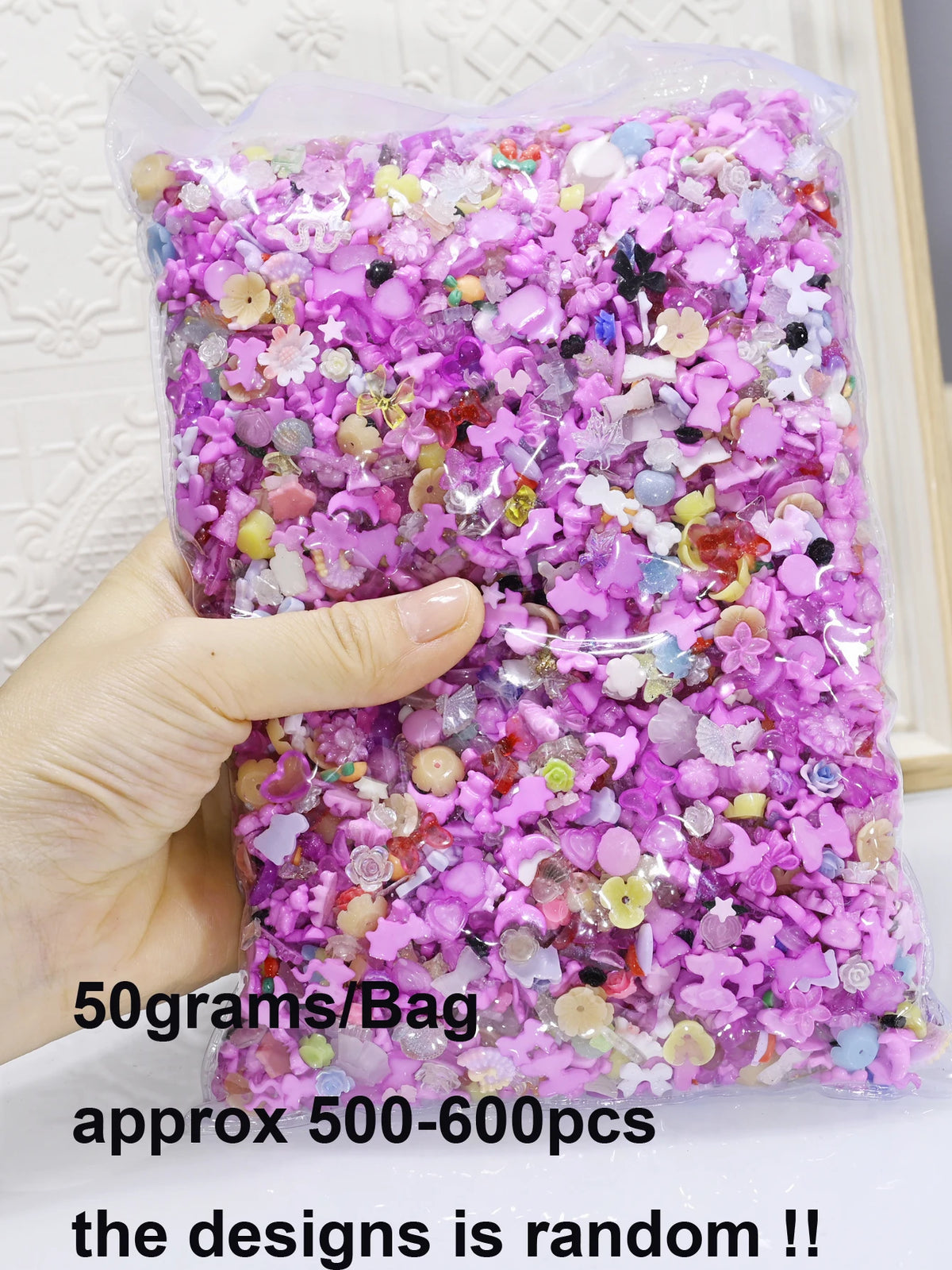 50g/Bag Random Blue Mixed Bow/Flower Nail Art Charms 500-600pcs  Resin Camellia/Bowknot Nails Decoration DIY Manicure Accessorie