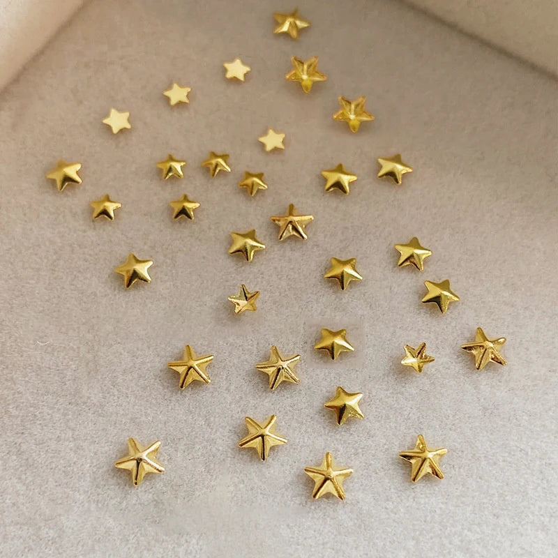 1 Bag Hollow Star Nail Art Charms 3d Metal Five-Pointed-Star Gold Silver Diamond Nail Decoration Luxury Manicure Accessories