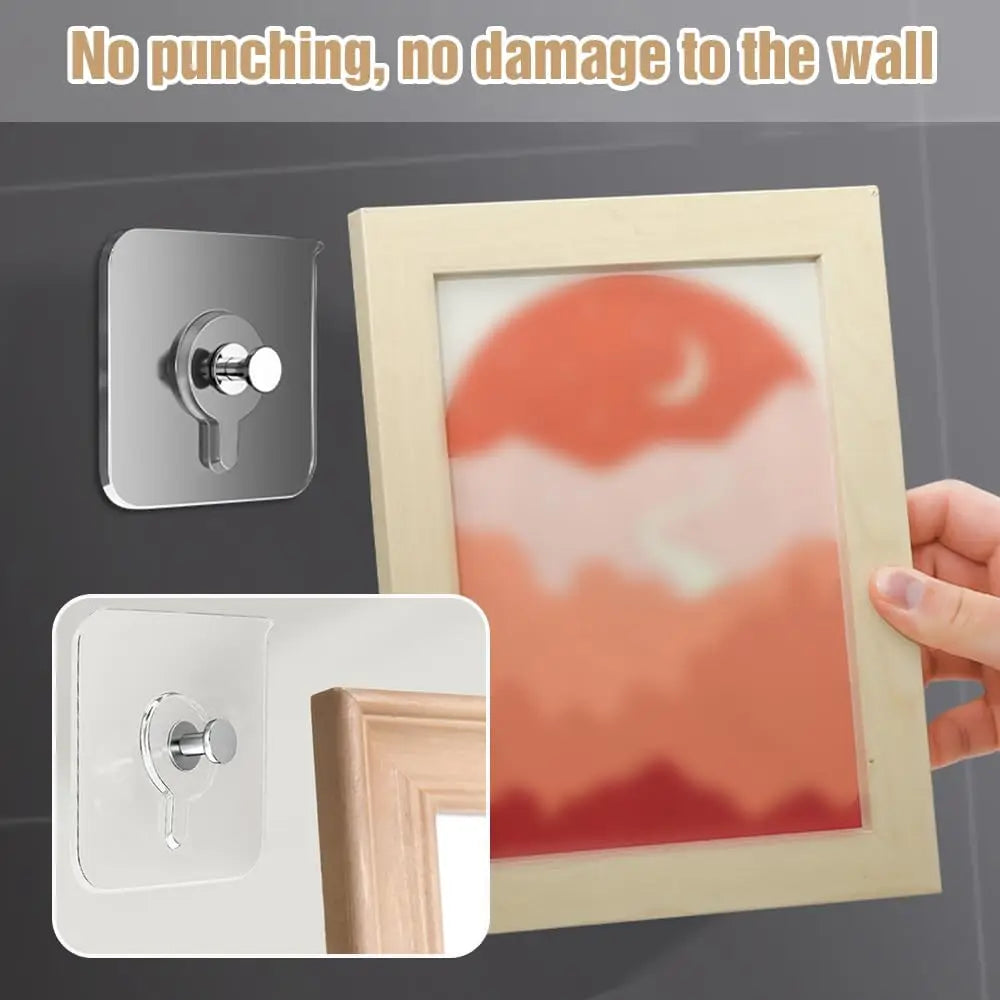 50/10pcs Self-adhesive Wall Hooks for Photo Frame Clock Strong Adhesive Transparent Nails Wall Hook Hangers Hanging Nail Holders