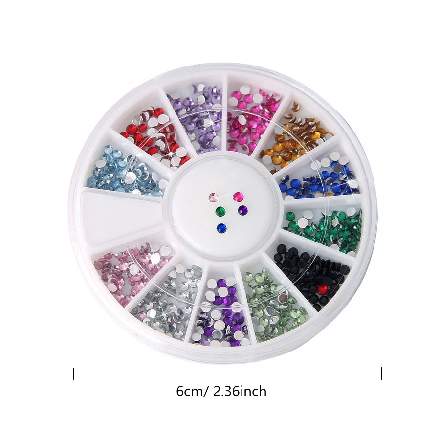 12 Colors Flatback Nail Art Rhinestones Nail Gems Glass AB Clear Crystal Rhinestones Nail Art Charms DIY Manicure Accessories