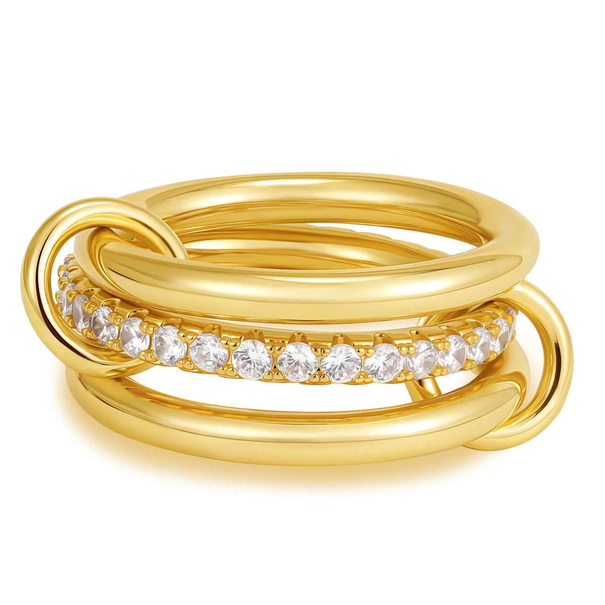 Gothic Multi-layer Metal Two-tone Stacking Rings for Women PVD Waterproof Stainless Steel CZ Zircon Finger Ring Designer Jewelry