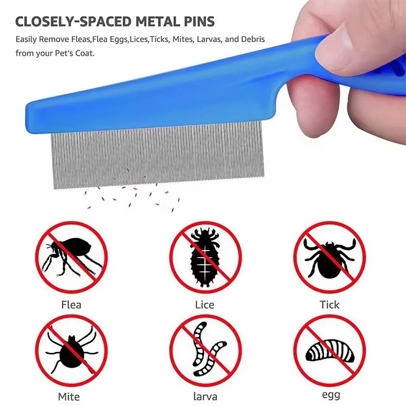 Flea Comb For Dog Cat Stainless Steel Dense Teeth Hair Remover Brush Portable Universal Pet Grooming Cleaning Comb