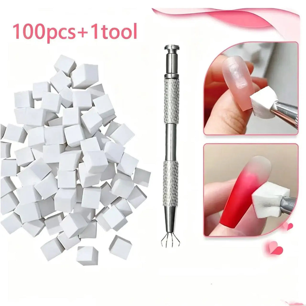 100Pcs Nail Art Sponge with 1 Grab Pen Set Manicure DIY Creative Nail Sponge Gripper Tool Sponge Gradient Nail Art Tools