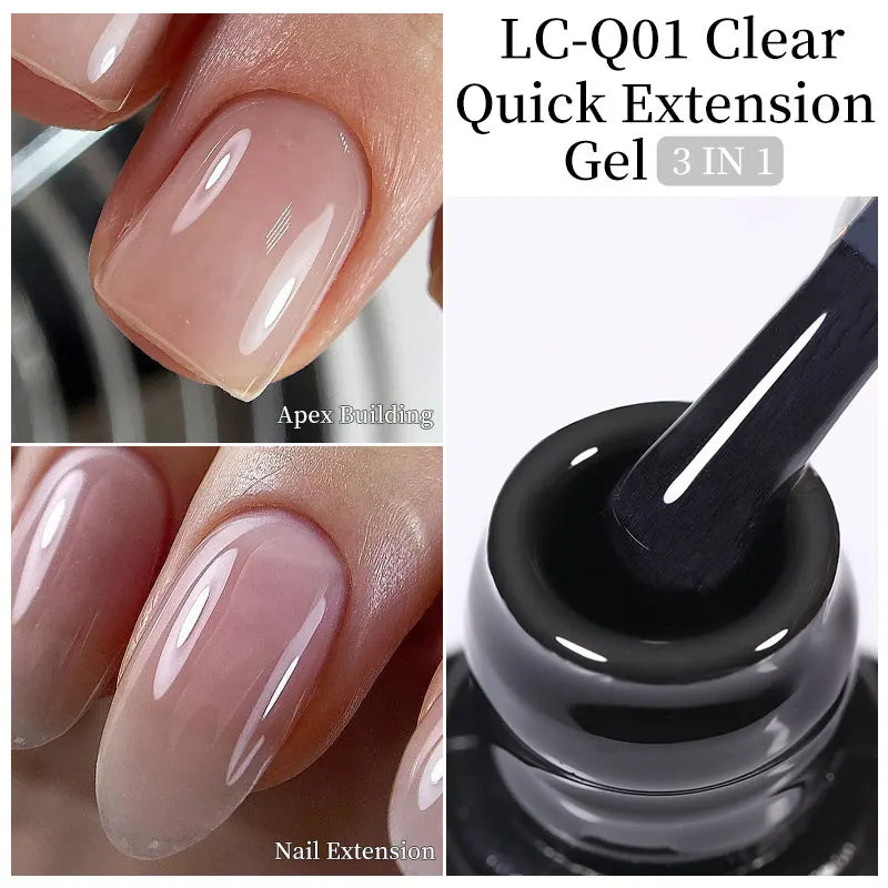 LILYCUTE Milky White Gold Sequins Quick Extension Rubber Base Gel Nail Polish Glitter Extend Construct Hard Gel Nail Art Varnish