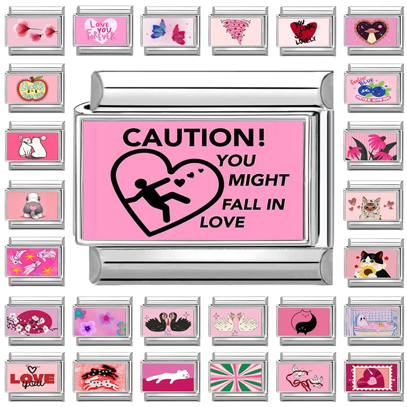 New 2026 Women's Fashion Caution You Might fall in love Me Italian Charms Links Fit 9mm Stainless Steel Bracelet Making Jewelrys