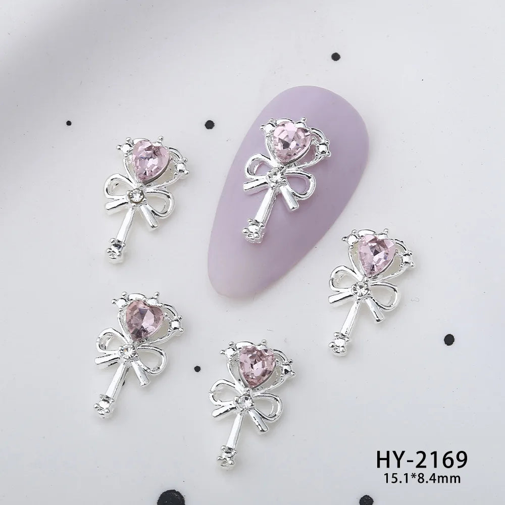10Pcs Pink Alloy Collection Nail Art Charm 3D Shiny Diamond Crystal Gem Sliver Metal Nail Ornament DIY Exquisite Nail Decoration