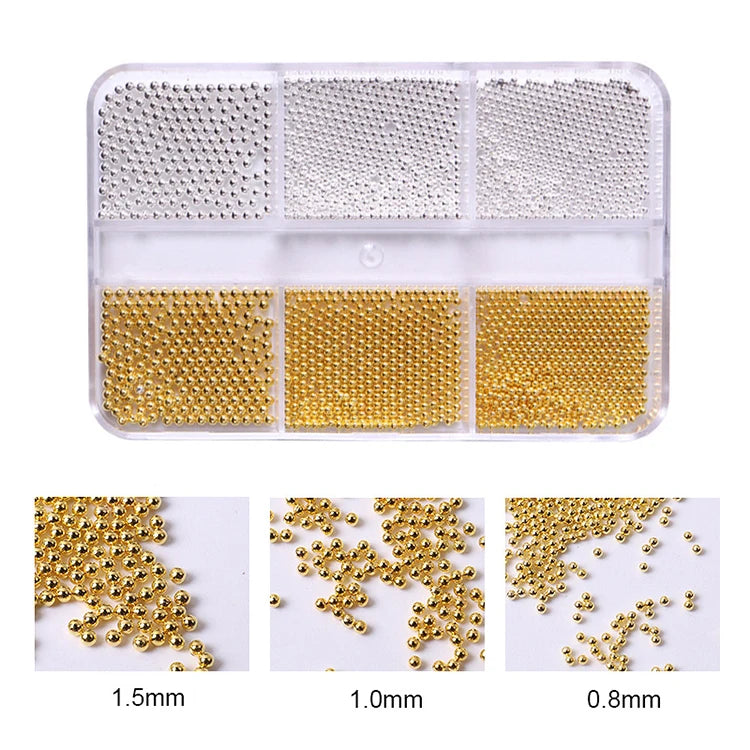6 Grids Silver Gold Beads Ball Round Gems DIY Decorations Mini Ball Nail Charms Jewelry Supplies For Nail Art Accessories